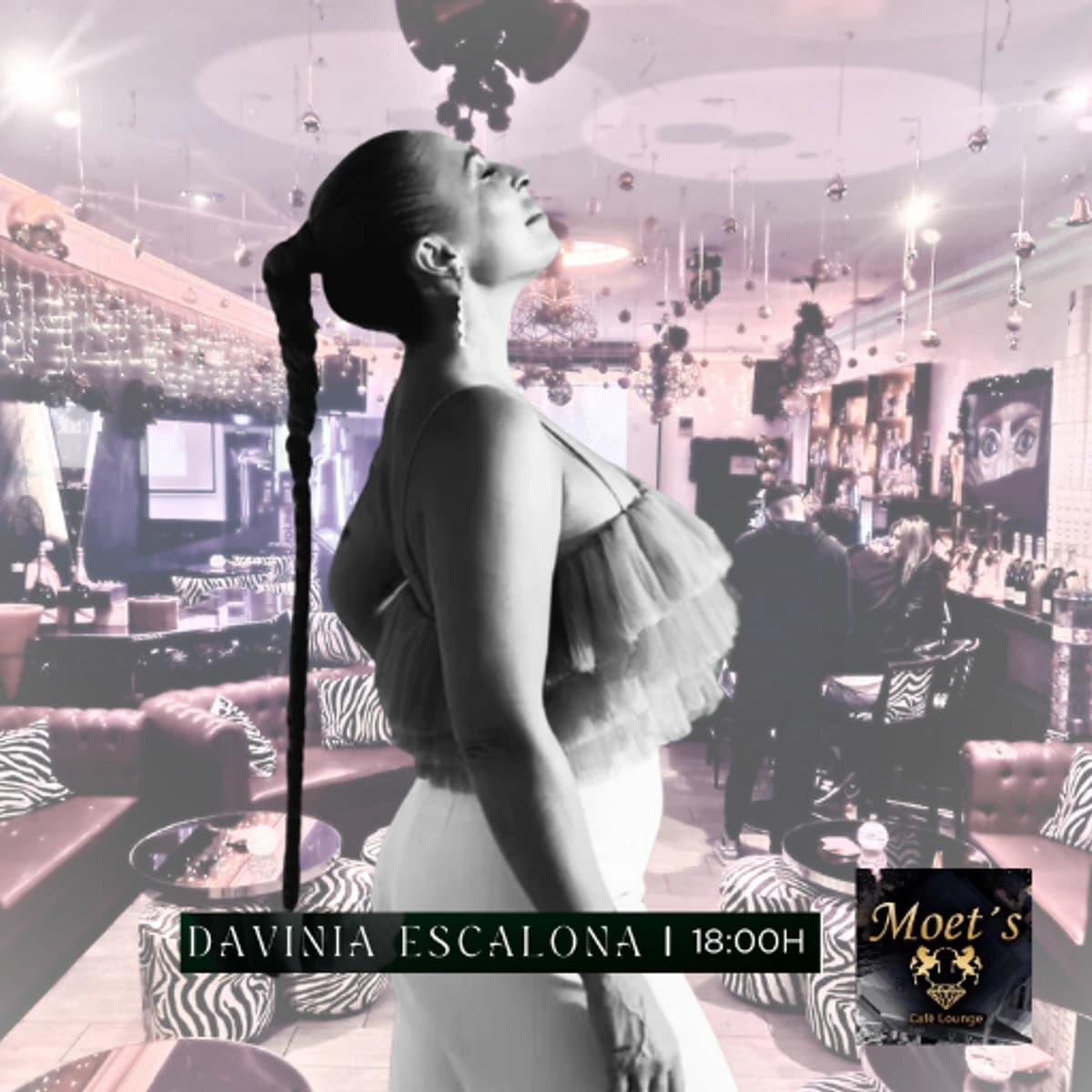 Davinia Escalona en concierto en Moët Marbella el 21 de marzo a las 18:00, tardeo flamenco en el centro histórico de Marbella.