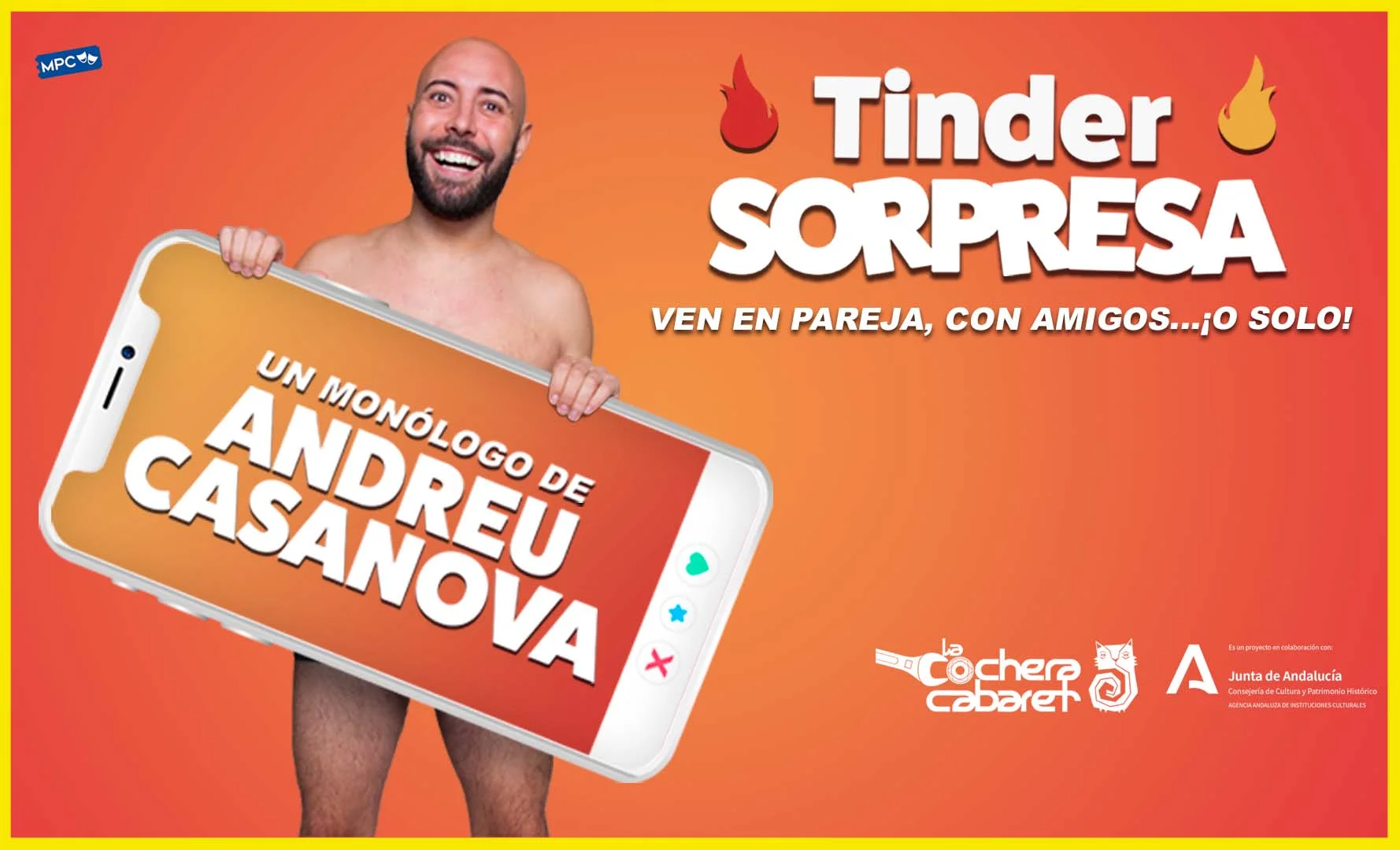 Andreu Casanova actuando en Tinder Sorpresa en Málaga 2026