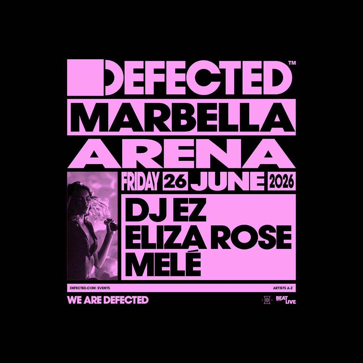 Evento de música house DEFECTED con DJ EZ en Marbella 2026