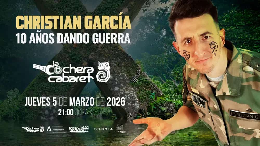 Christian García actuando en '10 Años de Comedia' en Málaga 2026