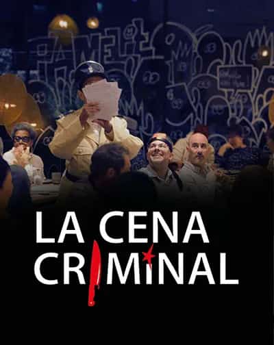 Cartel de La Cena Criminal en Málaga, una experiencia inmersiva de misterio y gastronomía en Uppery Club.