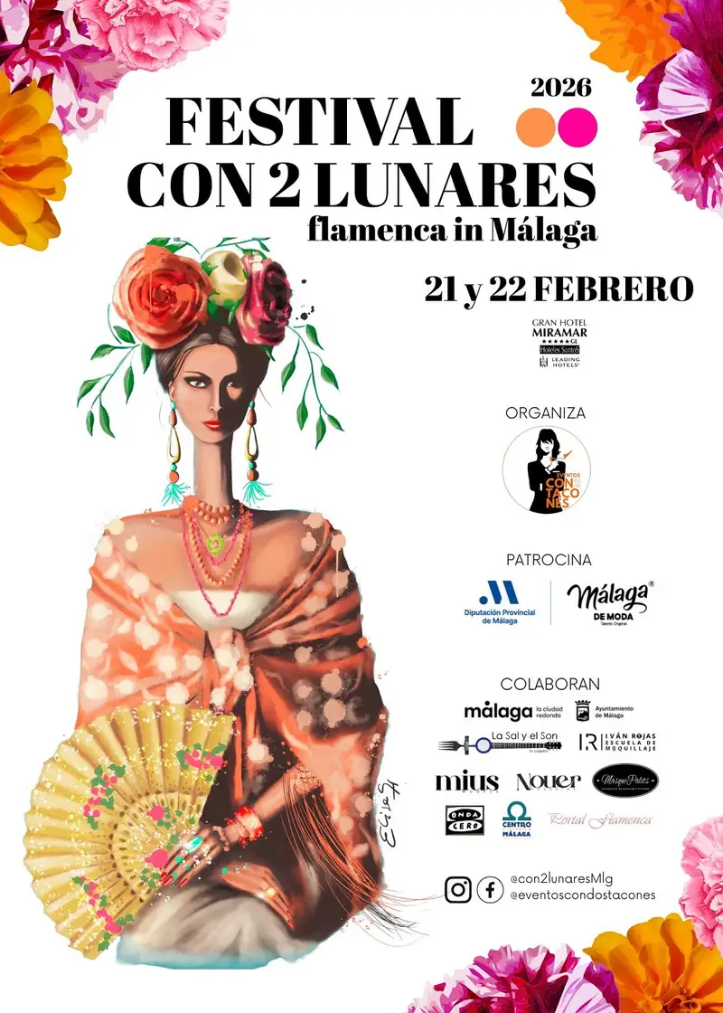 Cartel del desfile de moda flamenca Con 2 Lunares 2026 en Málaga
