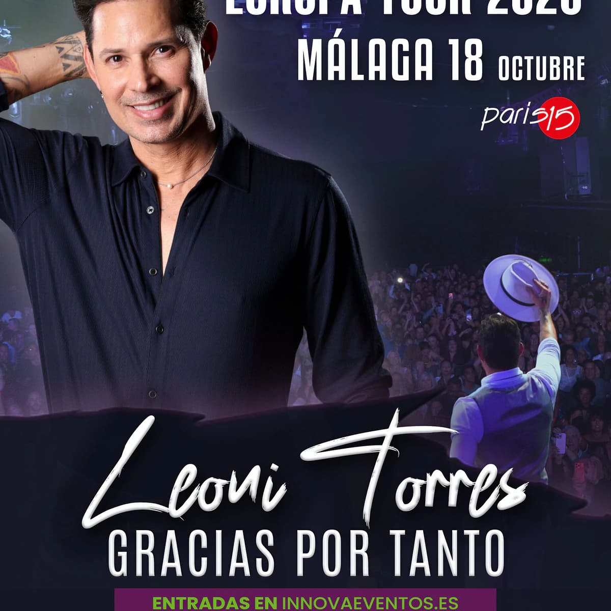 Leoni Torres actuando en vivo en Málaga 2026