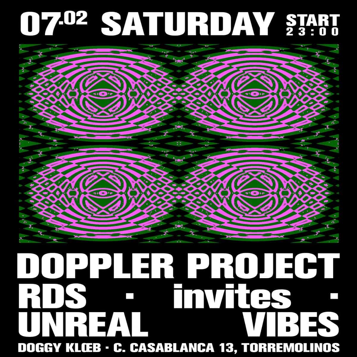 Noche de club electrónica Doppler Project en Málaga 2026 con RDS y Unreal Vibes, música electro y UK garage