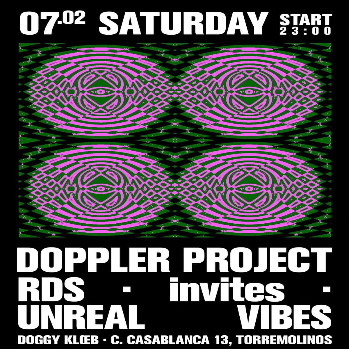 Noche de club electrónica Doppler Project en Málaga 2026 con RDS y Unreal Vibes, música electro y UK garage