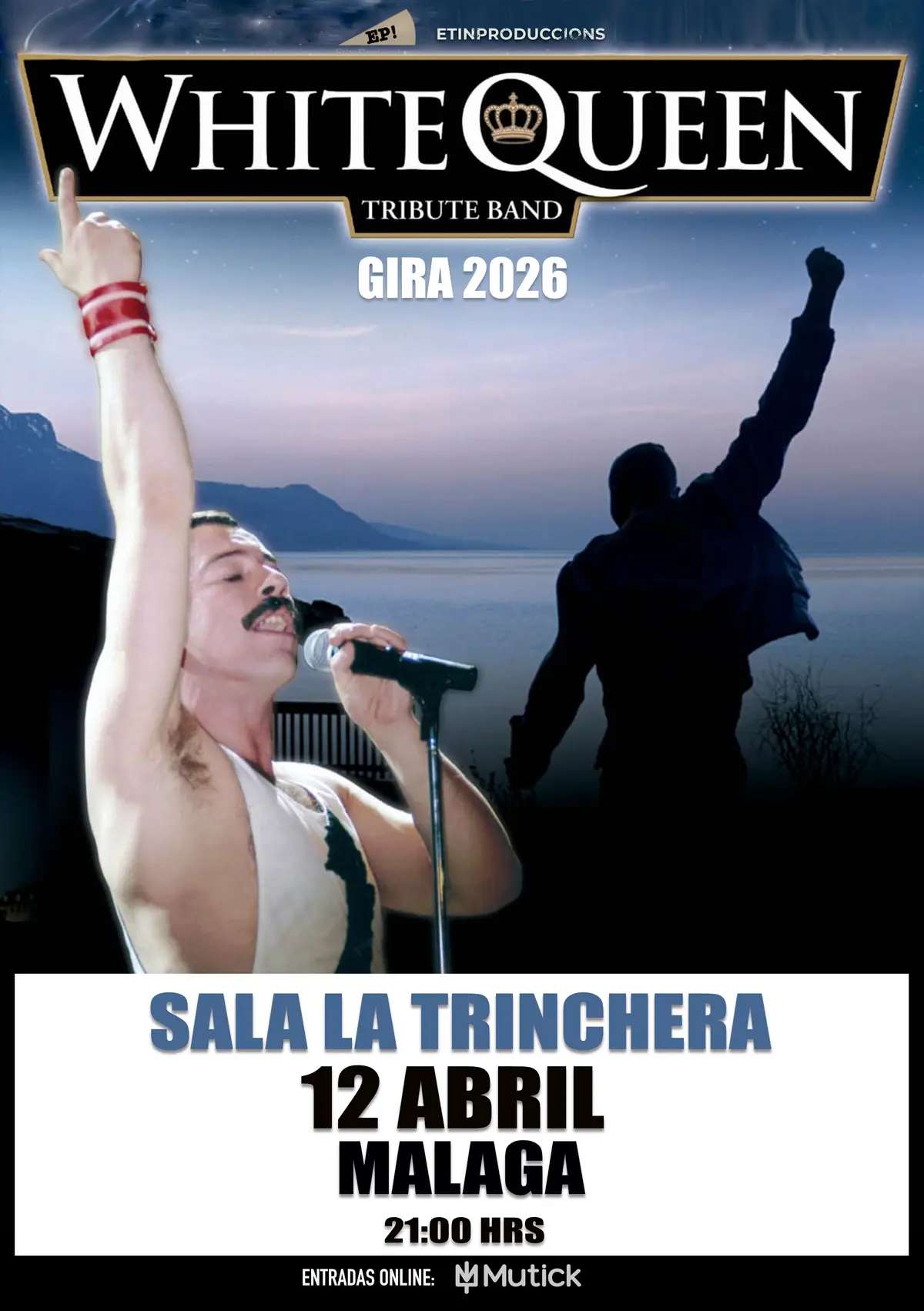 Banda White Queen actuando en vivo con luces de escenario vibrantes