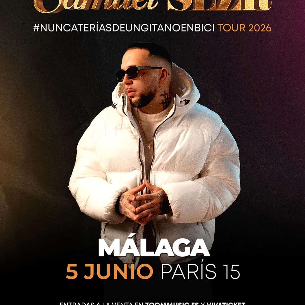 Samuel SLZR actuando en vivo en la gira de Málaga 2026