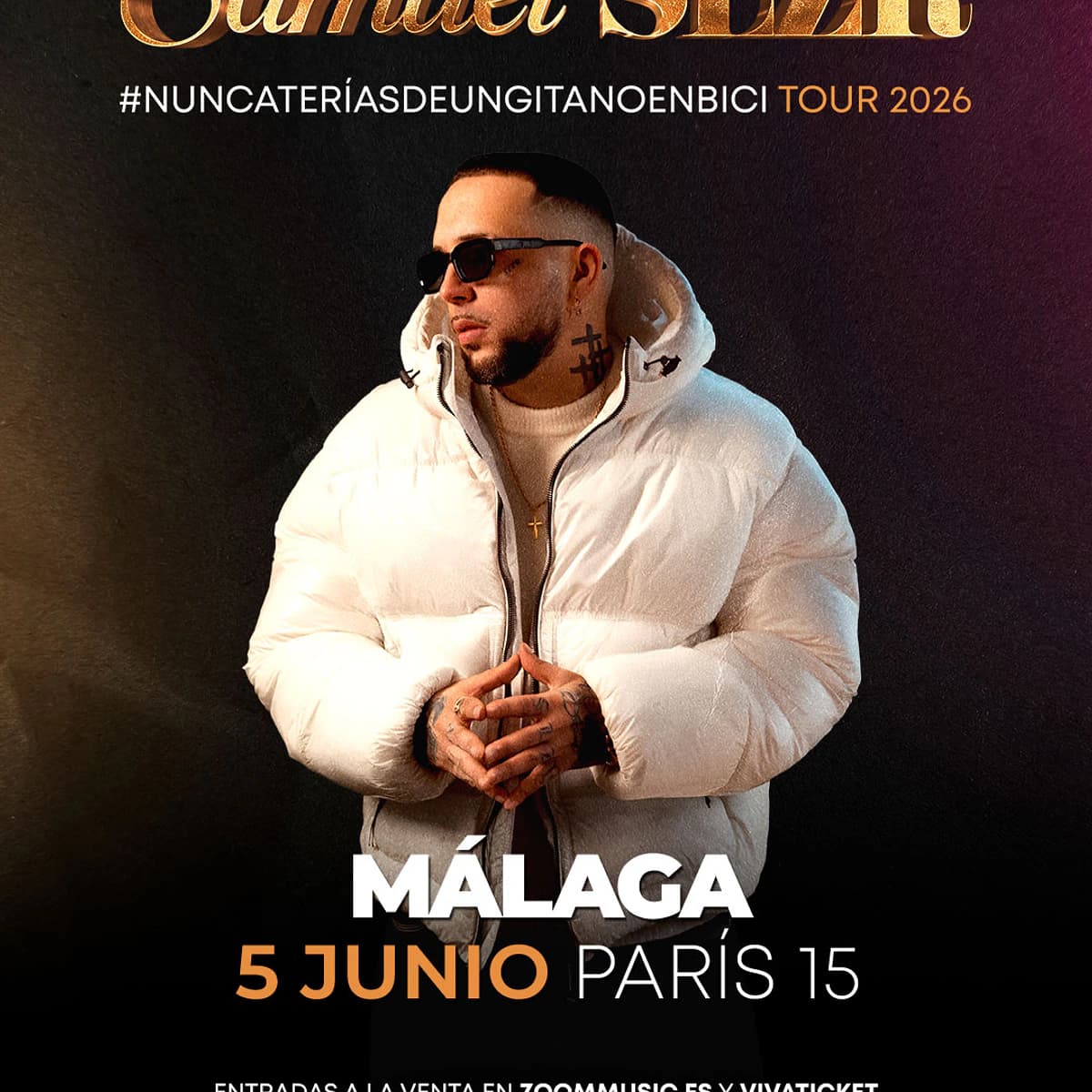 Samuel SLZR actuando en vivo en la gira de Málaga 2026