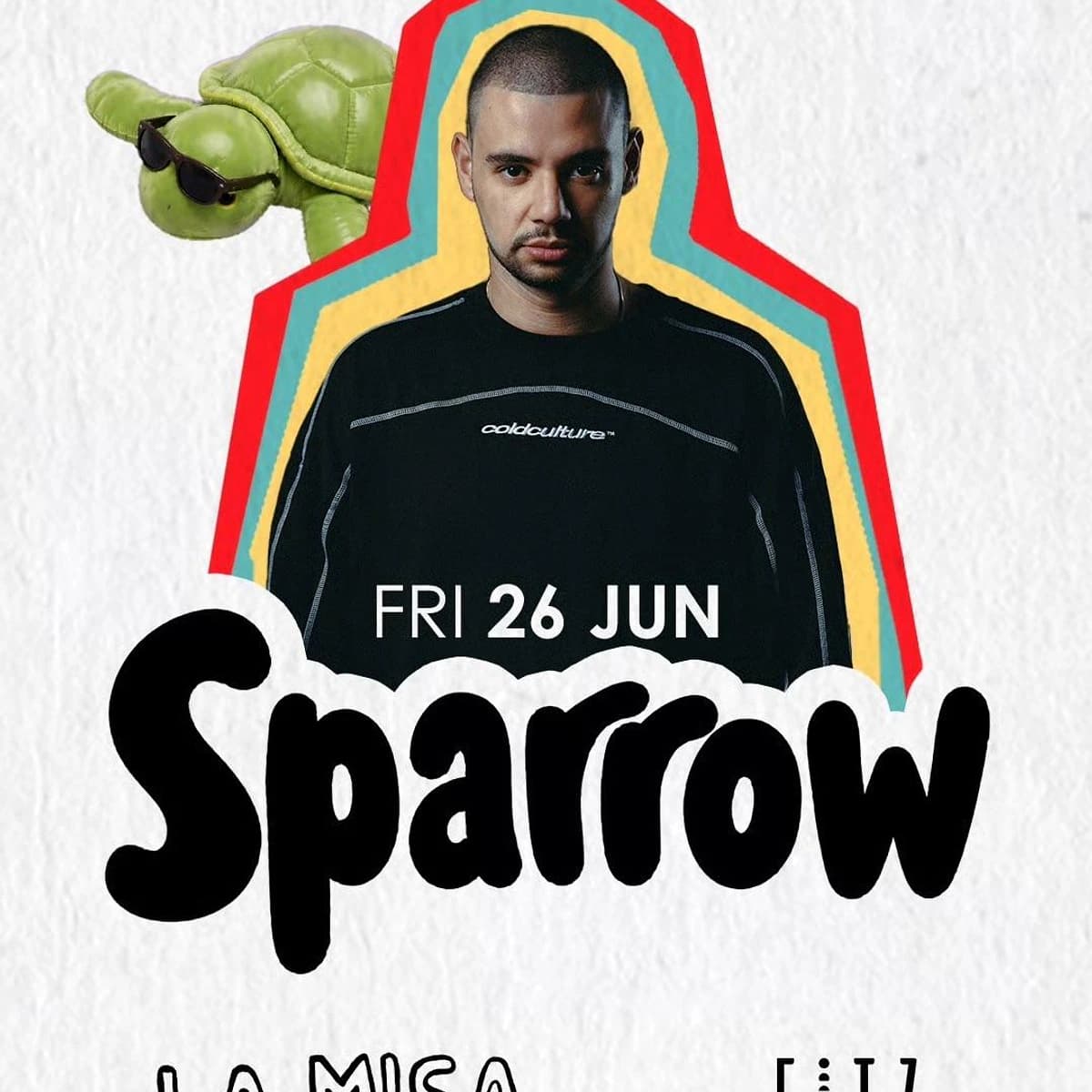 Cartel de Sparrow x La Misa en FITZ Marbella, evento nocturno +18 con actuación musical, ambiente de club y público internacional.