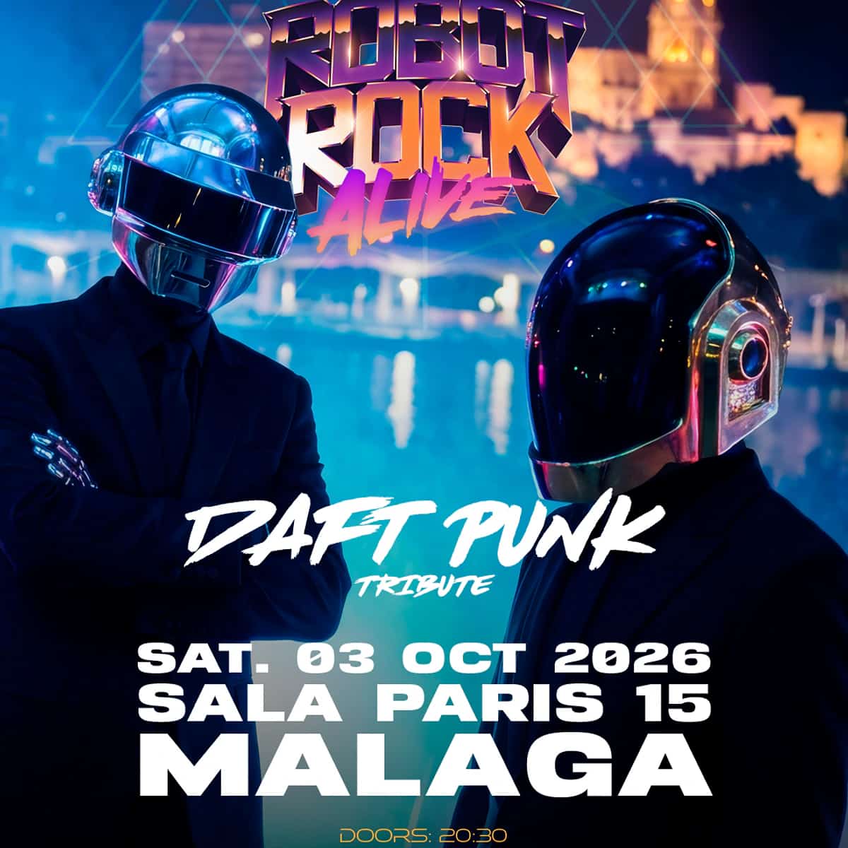 Robot Rock Alive realizando tributo a Daft Punk en Málaga 2026