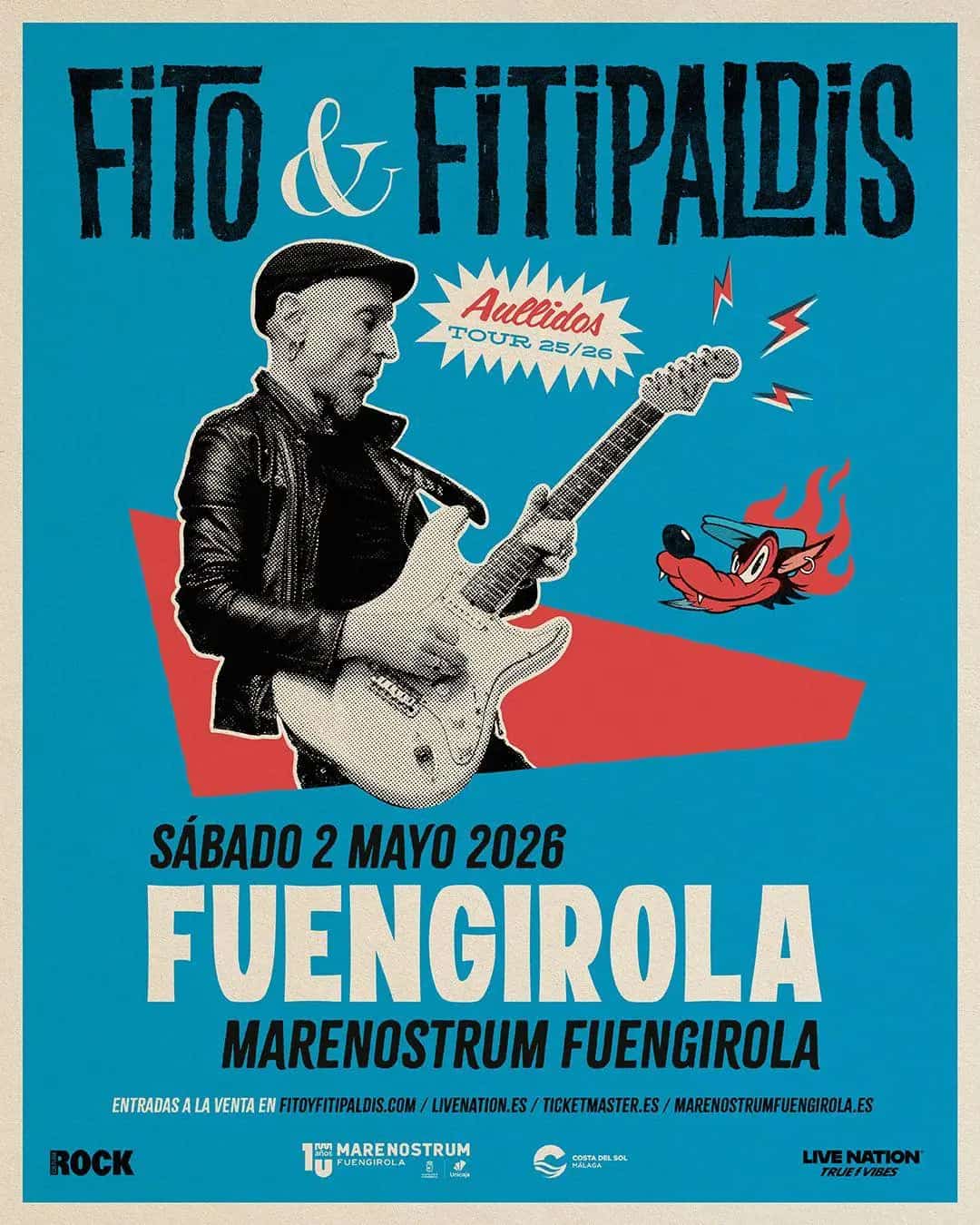 Fito & Fitipaldis actuando en directo durante la Gira Aullidos 2026