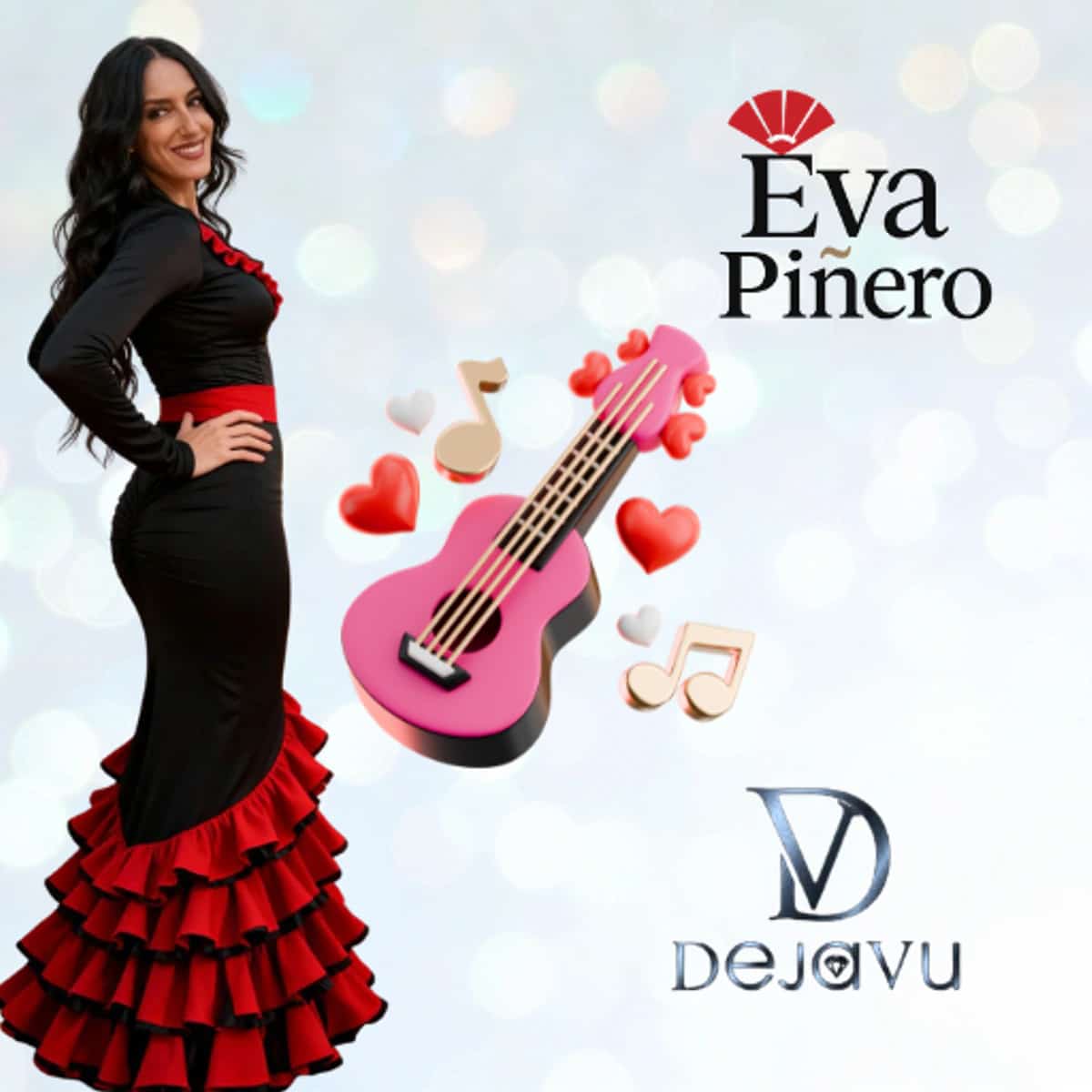 Cantante Eva Piñero en directo en Deja Vu San Pedro Alcántara durante el Día de los Enamorados con flamenco fusión y música en vivo.