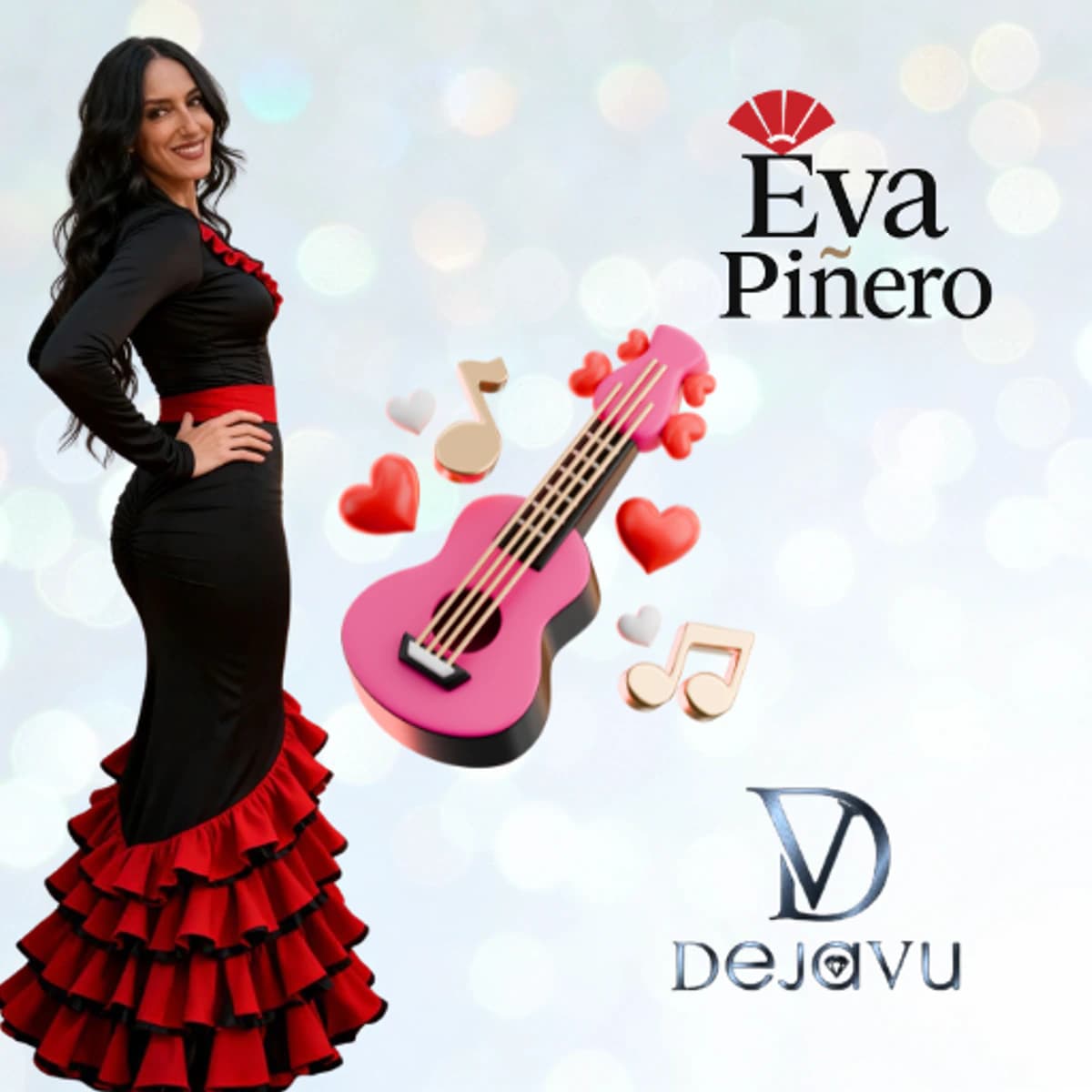 Cantante Eva Piñero en directo en Deja Vu San Pedro Alcántara durante el Día de los Enamorados con flamenco fusión y música en vivo.
