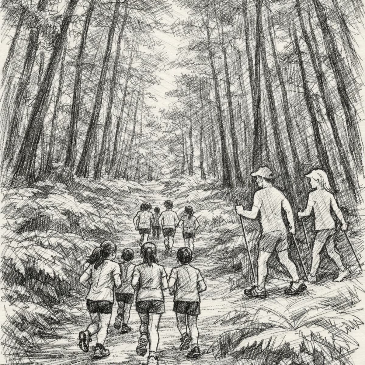 Niños corredores participando en una carrera de montaña en el bosque en Ojén, evento juvenil CxM Tajo Negro Kids