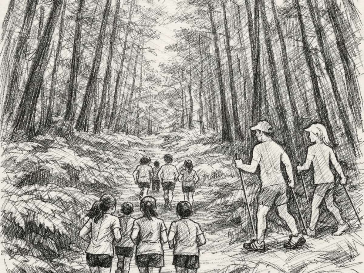 Niños corredores participando en una carrera de montaña en el bosque en Ojén, evento juvenil CxM Tajo Negro Kids