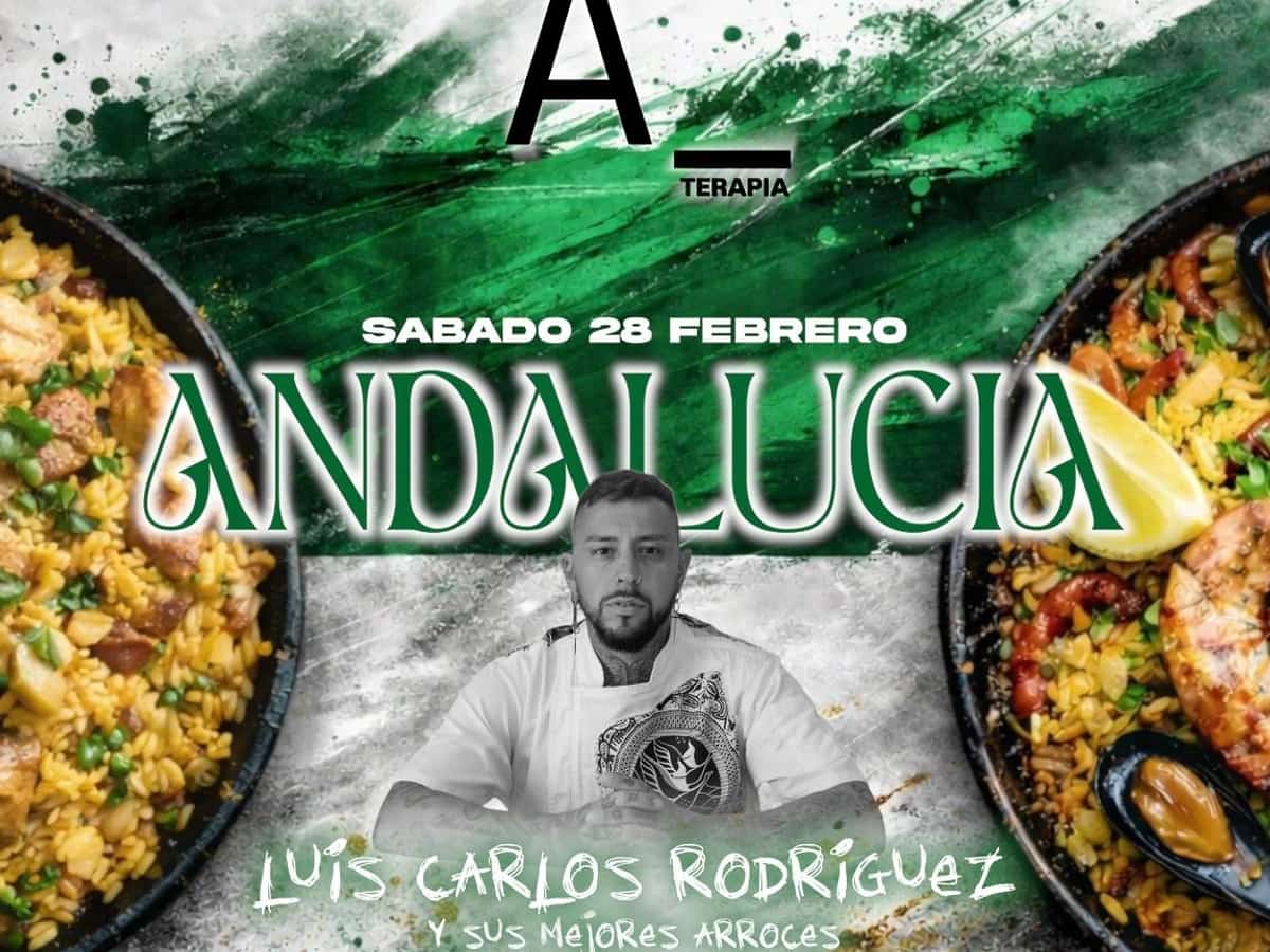 Arroces del Día de Andalucía en A Terapia Marbella elaborados por el chef Luis Carlos Rodríguez, con cocina mediterránea tradicional y gastronomía andaluza en directo.