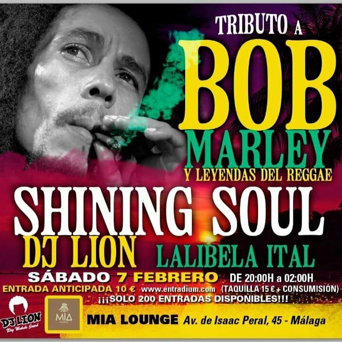 Cartel del concierto Tributo a Bob Marley con Shining Soul en Marbella 2026