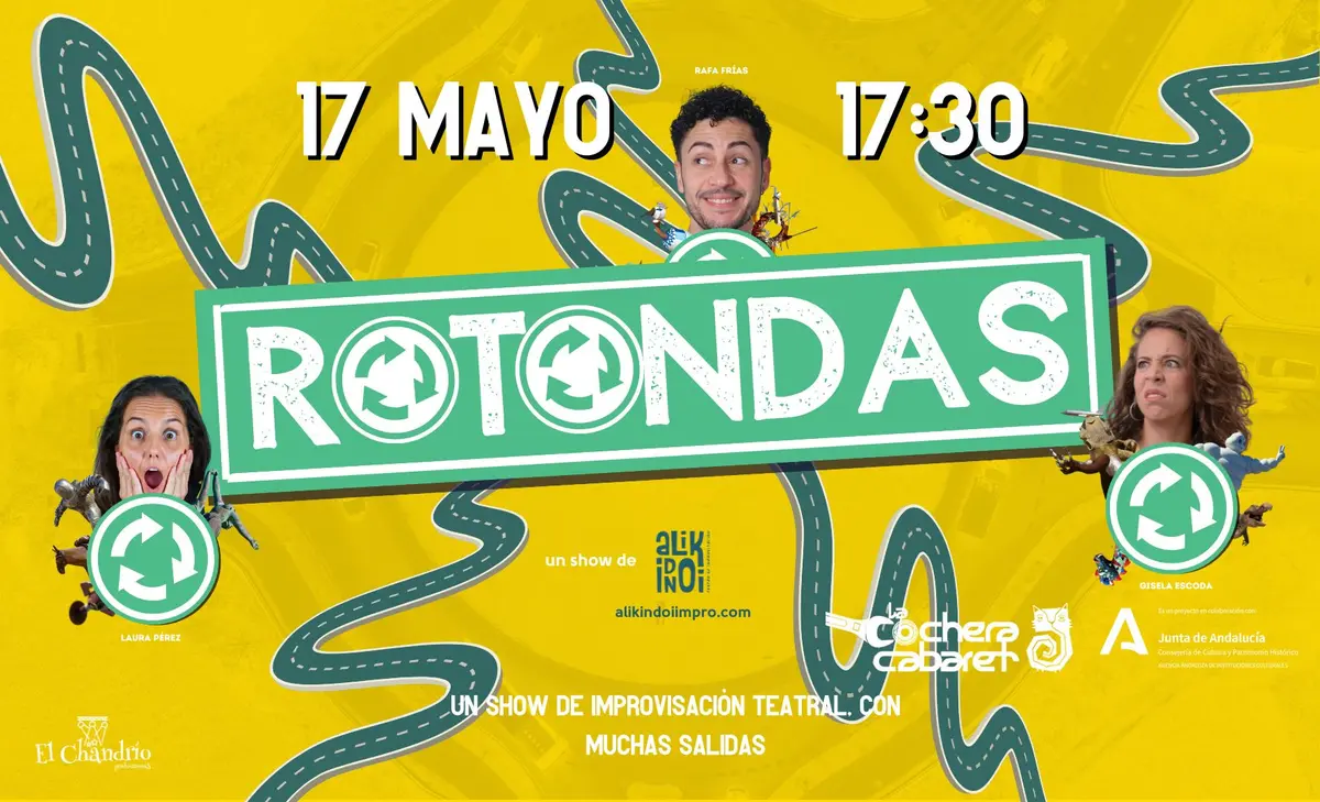 Espectáculo teatral Rotondas con Rafa Frías, Gisela Escoda y Laura Pérez en Málaga 2026