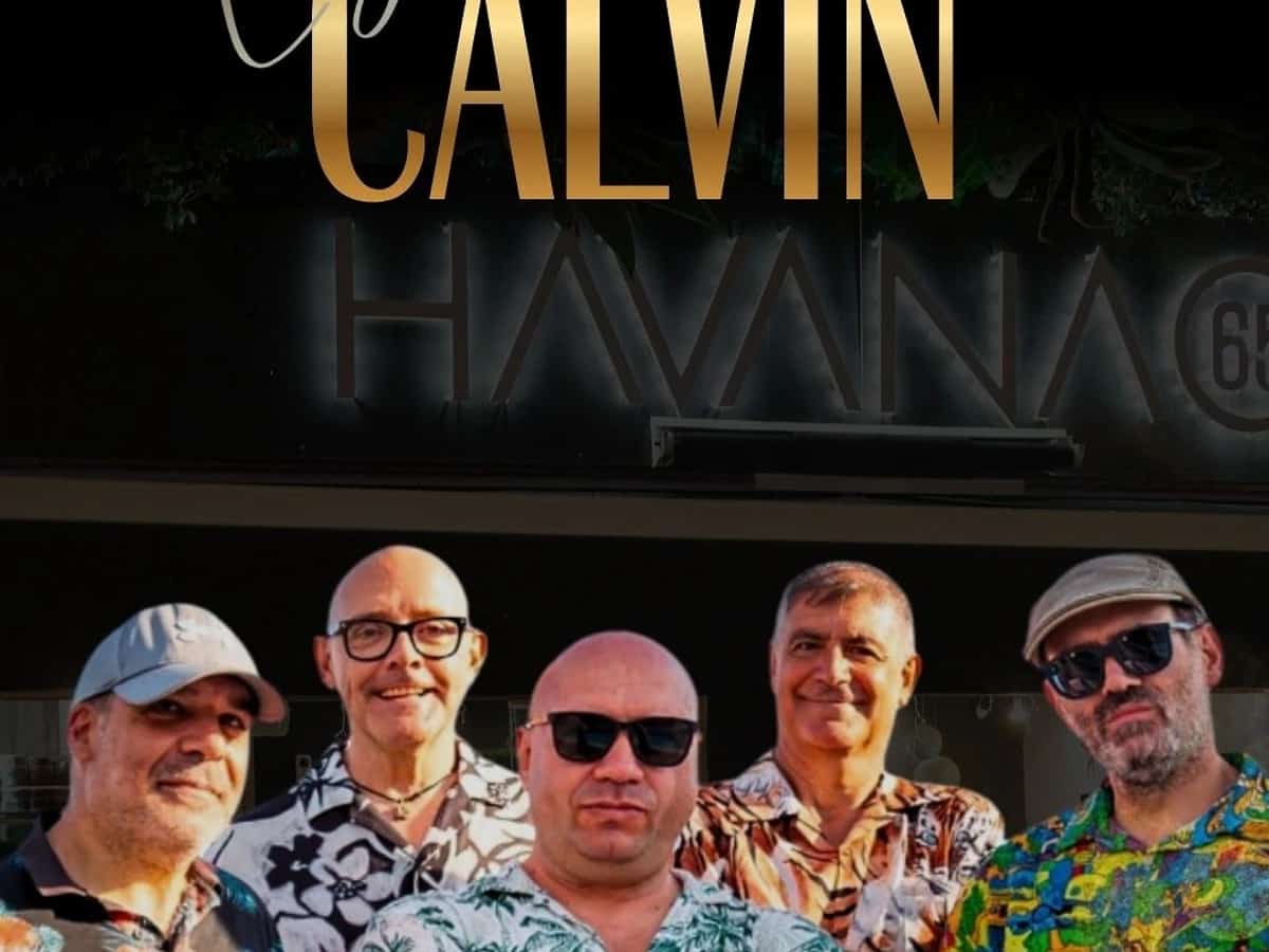 Cartel del concierto de Los Calvin en Havana 65 con la banda posando en grupo para una tarde de rock en español en directo el 4 de abril.