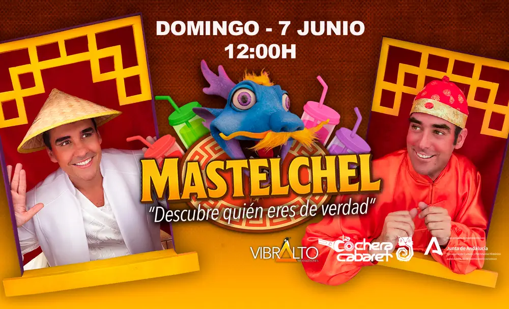 Cartel del espectáculo teatral Mastelchef con un tema culinario caprichoso en Málaga 2026
