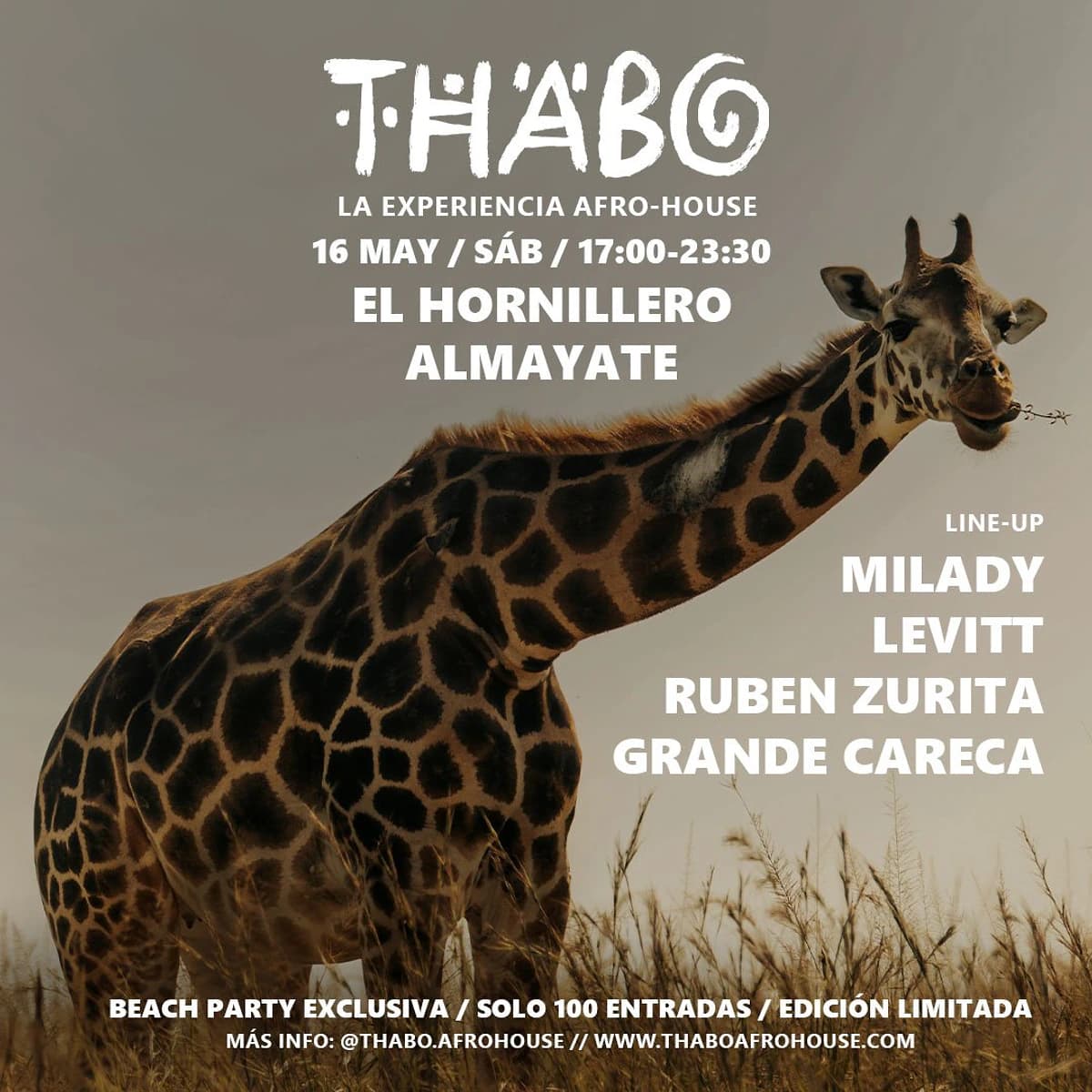 Fiesta de playa Afro-house de THABO con DJs Milady, Levitt, Ruben Zurita y Grande Careca en Almayate 2026