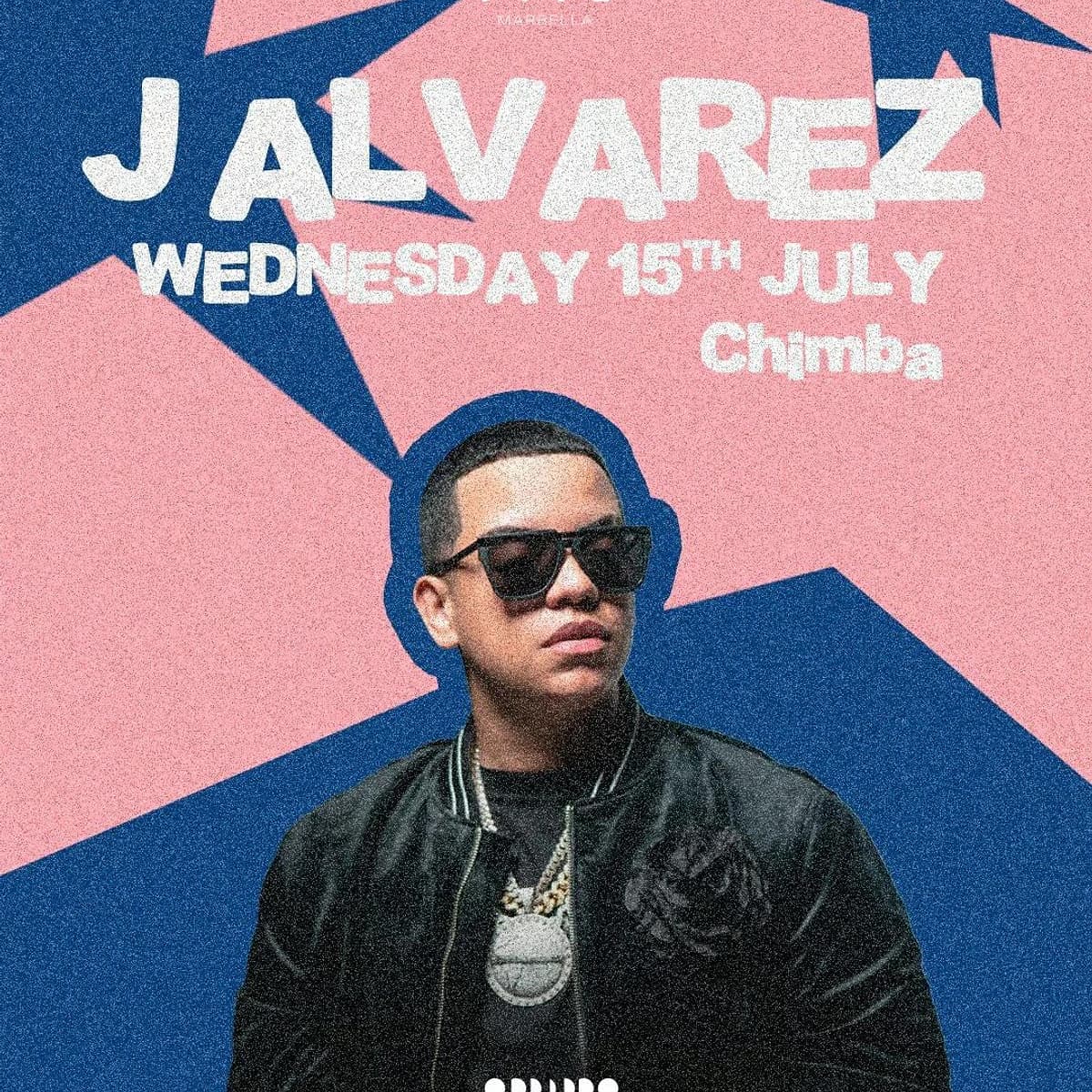 Cartel de J Álvarez en FITZ Marbella para el miércoles 15 de julio, evento +18 de reguetón y música latina con ambiente de club nocturno.