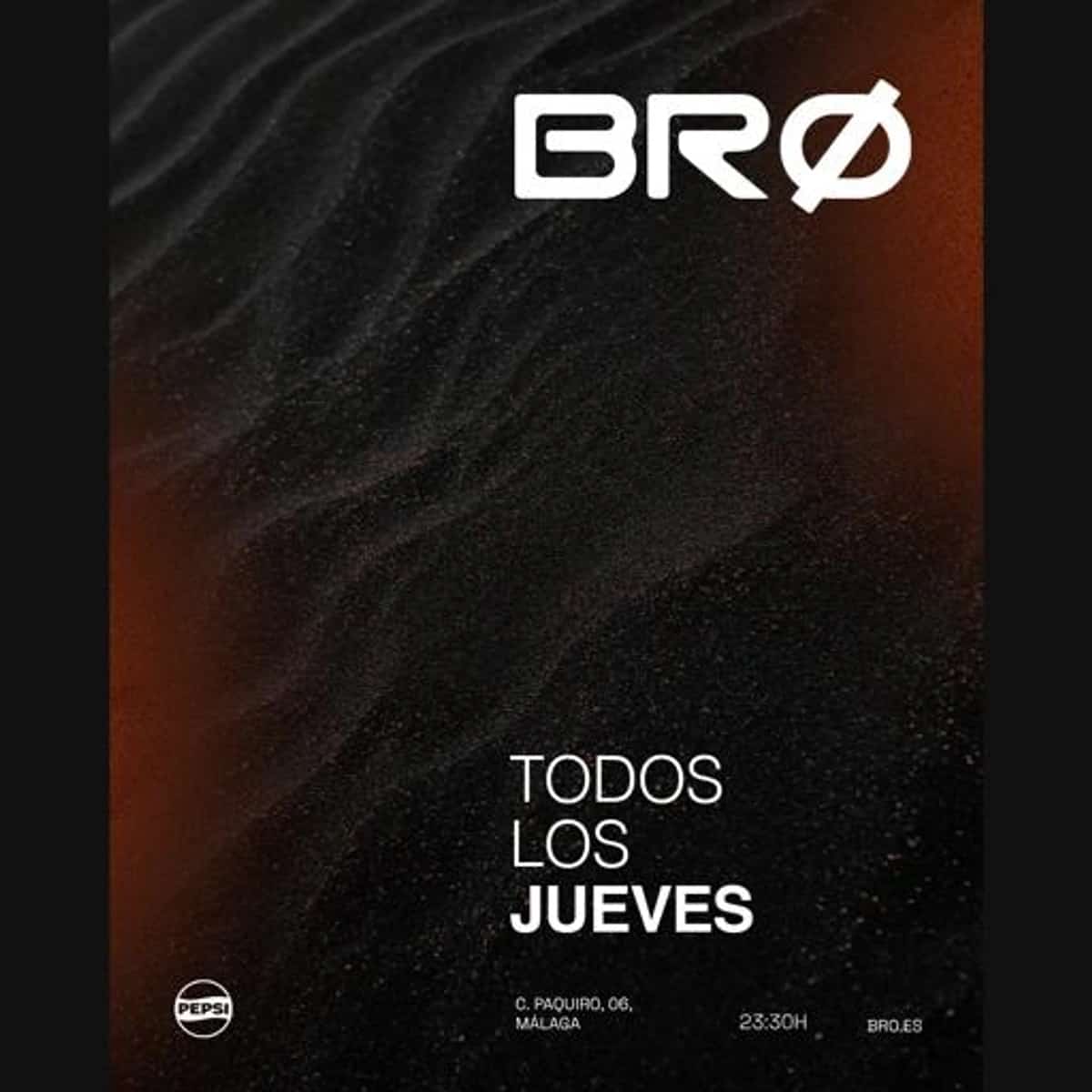 Cartel negro y cobre de los jueves de BRØ Málaga para LA PIARDA del 15 de octubre, con el logo blanco del club y la hora 23:30.