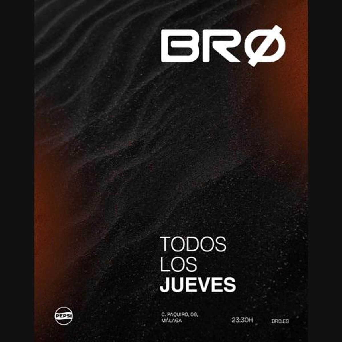 Cartel negro y cobre de los jueves de BRØ Málaga para LA PIARDA del 15 de octubre, con el logo blanco del club y la hora 23:30.