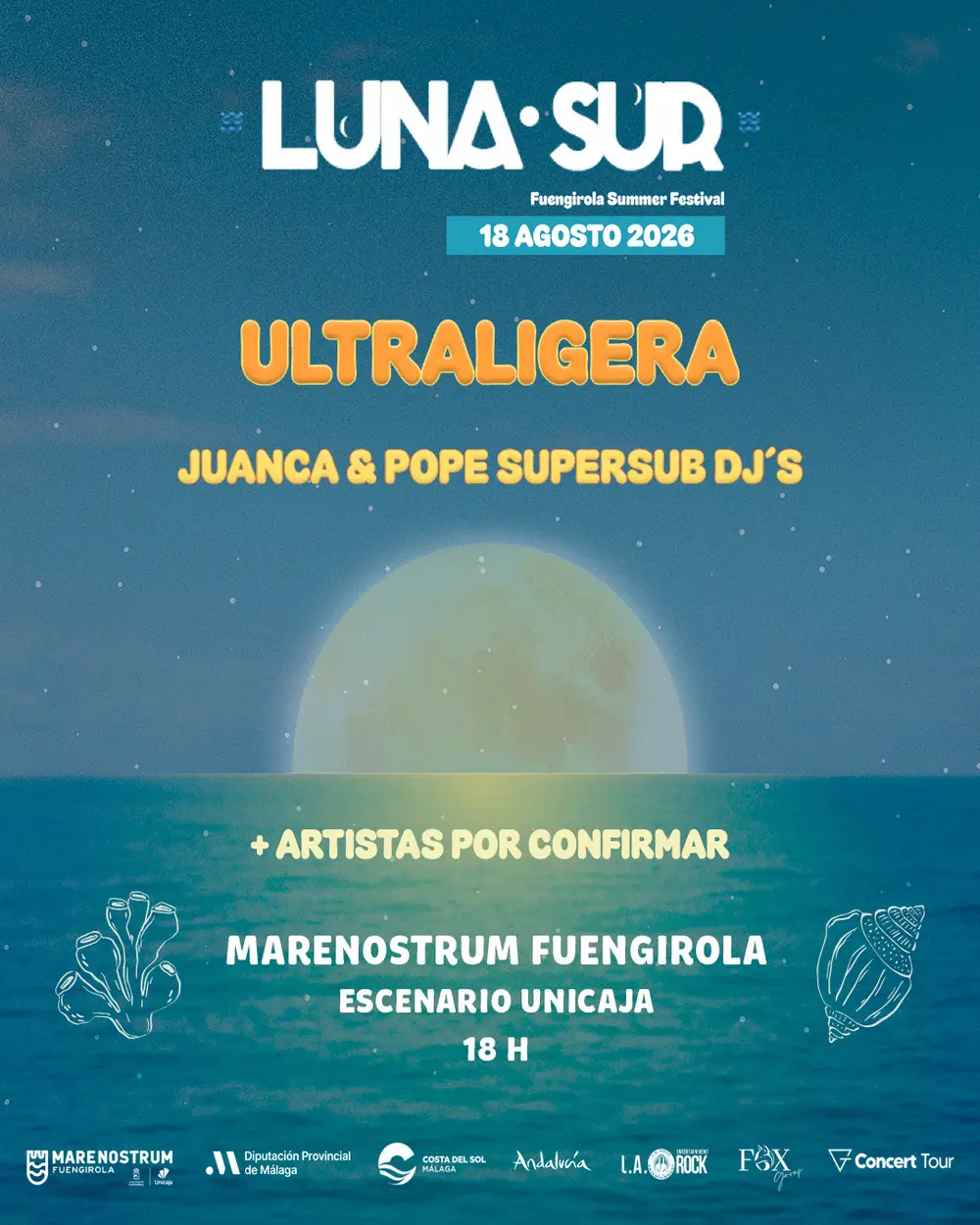 Cartel del festival Luna Sur Tardeo con Ultraligera y los DJs Juanca y Pope Supersub