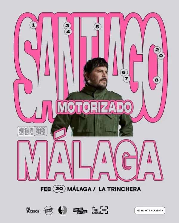 Cartel de Santiago Motorizado en Vivo en Málaga 2026 – Proyecto Solista de Rock Alternativo en Sala La Trinchera