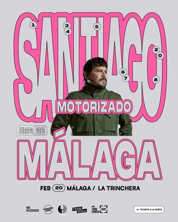 Cartel de Santiago Motorizado en Vivo en Málaga 2026 – Proyecto Solista de Rock Alternativo en Sala La Trinchera