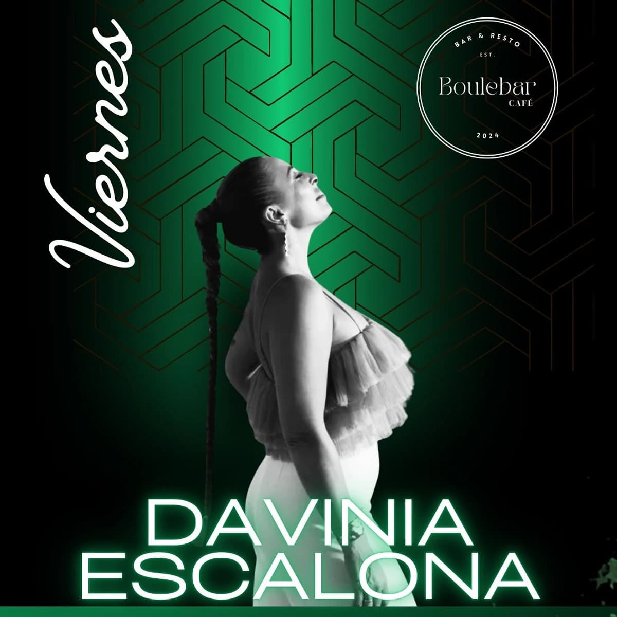 Volante de concierto de música en vivo con Davinia Escalona interpretando música en Viernes.
