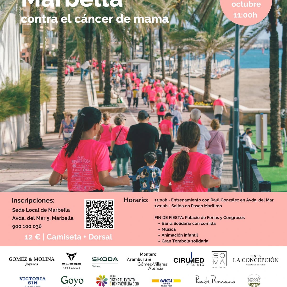 Evento Marea Rosa en Marbella 2026 con participantes en camisetas rosas