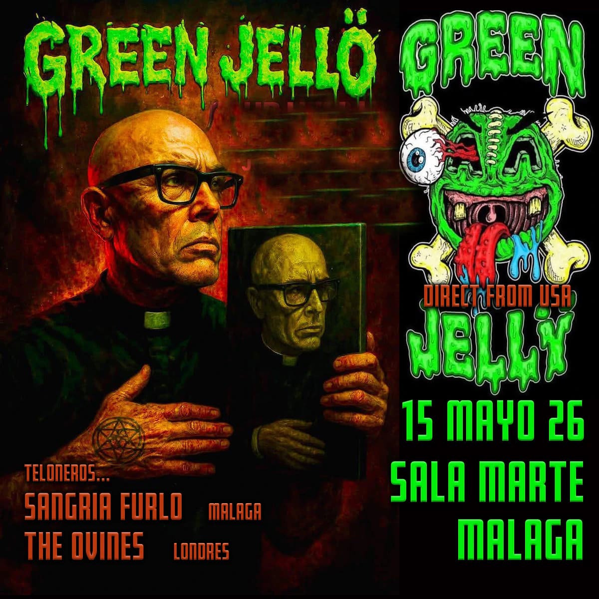 Cartel del evento para el concierto de Green Jelly con Sangria Furlo y Ovines.