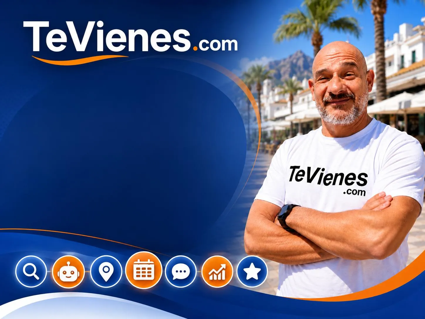 TeVienes.com con Santi Esteban en Marbella, diseñado para promocionar visibilidad digital y captación de clientes para negocios locales.